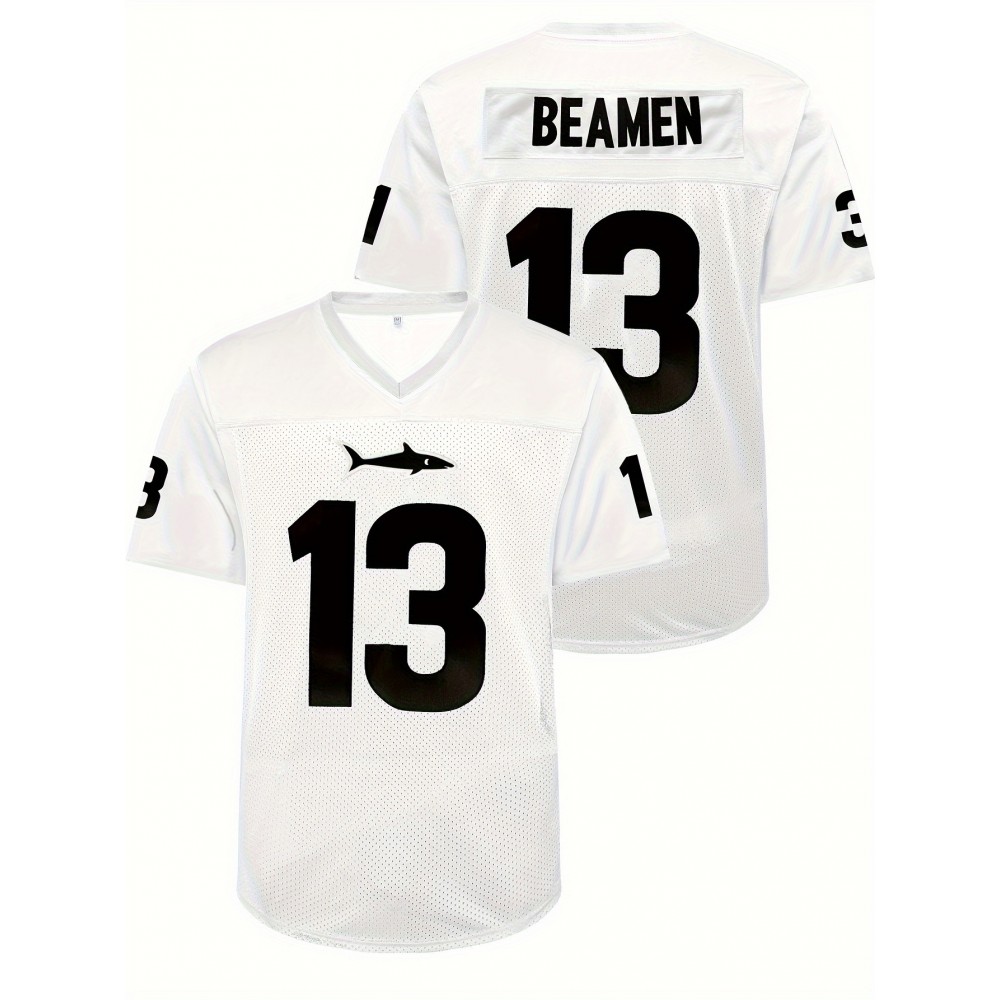 Men's white # 13 American football jersey loose embroidered sports, fashionable, casual, street breathable football jersey