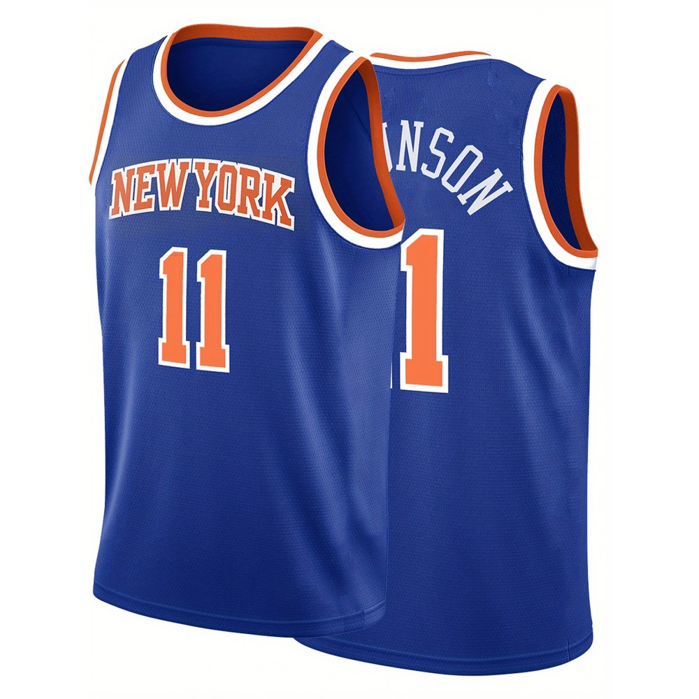 Men's Blue #11 Basketball Jersey - Embroidered NEW YORK Streetwear Design, Breathable Loose Fit Pullover for All-Season Casual & Sports Wear, Machine Washable Round Neck Top for Men & Teens