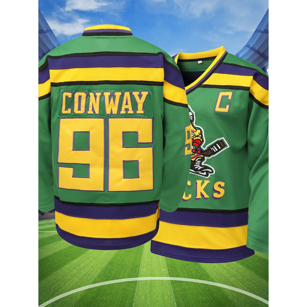 Men'S Green Duck # 96 Ice Hockey Sweatshirt, Loose Embroidered Long Sleeves, Sporty, Fashionable And Casual, Breathable On The Street
