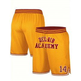 Men's Yellow # 14 Basketball Shorts with Pockets, Casual Fashion, Breathable Sports Zipper, High Quality Embroidered Shorts