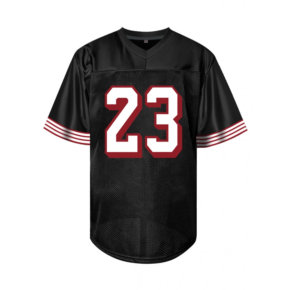 Men's Black #23 American Football Jersey - Loose Fit Breathable Embroidered Sports Top with V-Neck & Striped Accents for Casual Streetwear, Outdoor Activities, All-Season Wear, Athletic Leisurewear, Embroidered Detailing