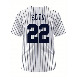 Men'S Black And White Stripe # 22 Baseball Shirt, Loose Embroidered Sports, Fashionable And Casual, Street Breathable