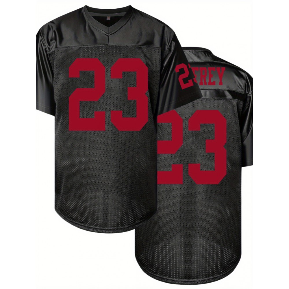 Men's Black #23 American Football Jersey - Breathable Mesh Loose Fit V-Neck with Embroidered TREY Name & Number, All-Season Casual Streetwear for Sports, Outdoor Activities & Football Parties, Sports Fan Apparel, Sporty Vneck, Airflow Enhancing Design