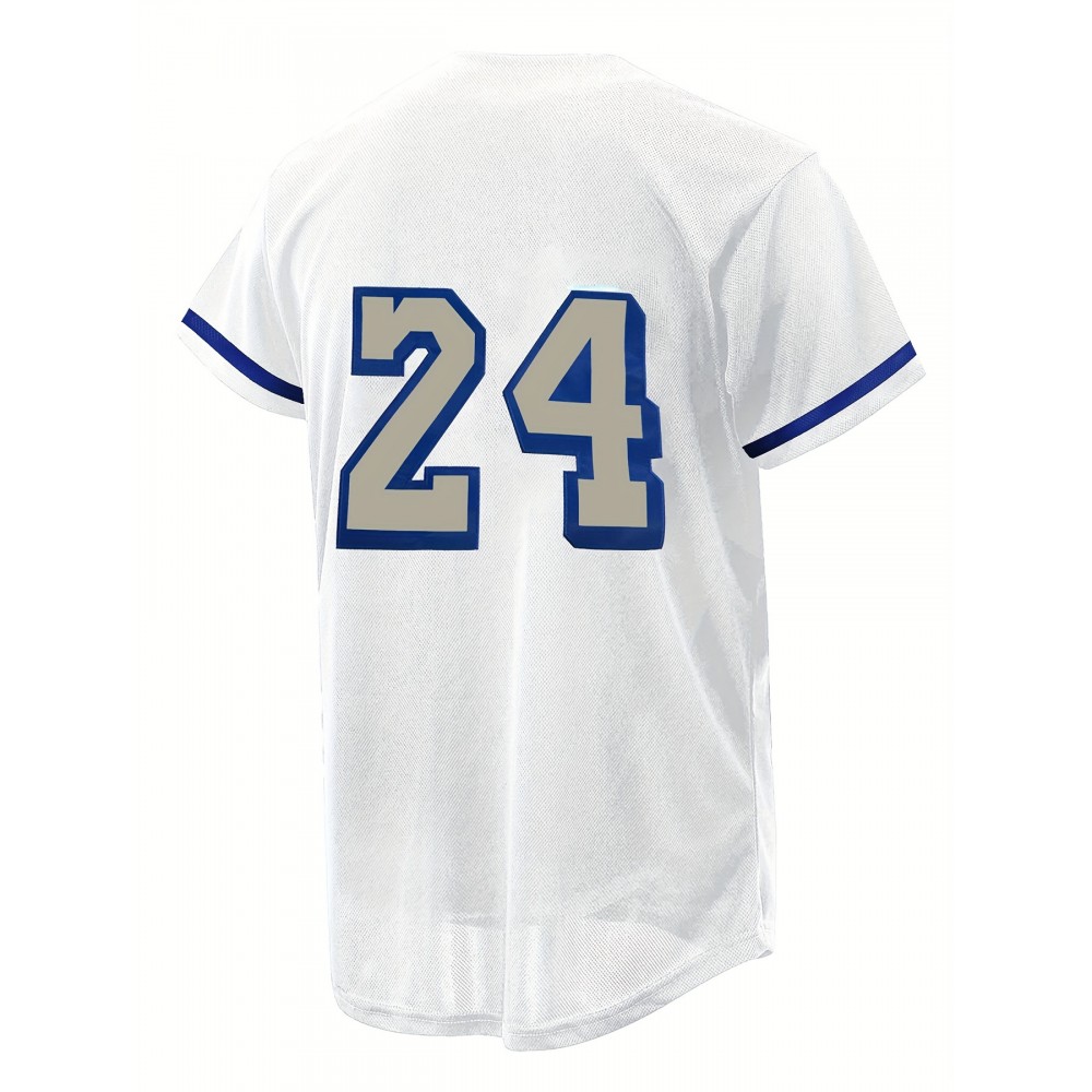 Men's white # 8-24 baseball shirt, loose embroidered sports, fashionable and casual, street breathable