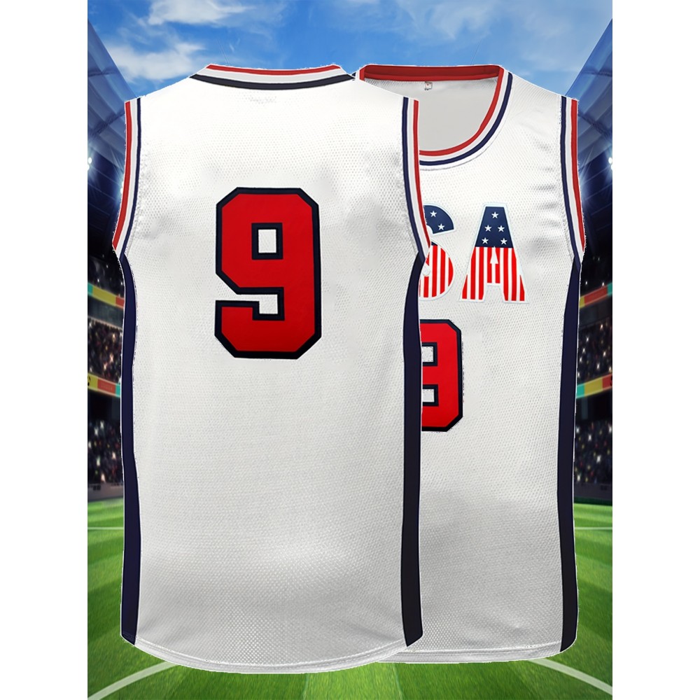 Men's White # 9 Basketball Shirt Casual, Fashionable, Breathable, High-quality Embroidered Street Basketball Pullover