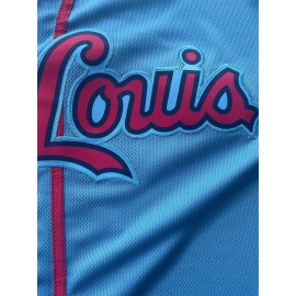 Men's Light Blue #4 Embroidered Baseball Shirt - V-Neck Button-Up Loose Fit Breathable Sportswear for Streetwear, Outdoor & Casual Wear | All-Season Machine Washable