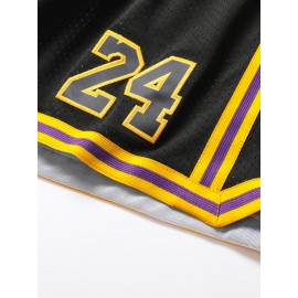 [Embroidered Basketball Shorts] High Quality Embroidered Men's Black Basketball Shorts - Breathable Sports Zipper Shorts With Pockets - Size 8-24