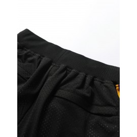 [Embroidered Basketball Shorts] High Quality Embroidered Men's Black Basketball Shorts - Breathable Sports Zipper Shorts With Pockets - Size 8-24