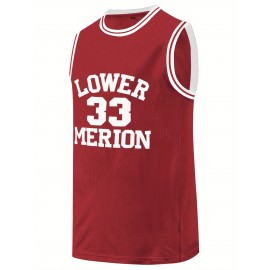 Men's Maroon #33 Basketball Jersey - Embroidered Lettering & Number, Loose Fit Breathable Streetwear Pullover for Casual, Sports, Outdoor Activities - All-Season Comfort