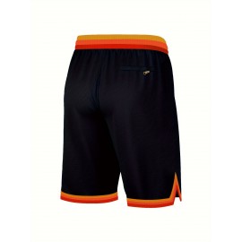 Men'S Blue Basketball Shorts With Pockets, Casual, Fashionable, Breathable, Sports Zipper, High-quality Embroidered Shorts