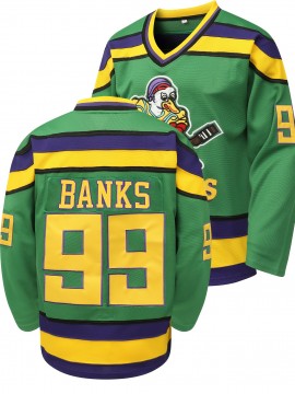 1pc Men'S Ice Hockey Jersey - Green #99 Banks Embroidered Long Sleeve Knit Polyester Sports Top with V-Neck for Casual, Outdoor, Hiking, Workout - Breathable, Slight Stretch, Four Seasons