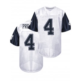 Men'S White Patchwork Sleeves # 4 American Football Uniform, Loose Embroidery Sports, Fashionable And Casual, Street Breathable Football Uniform