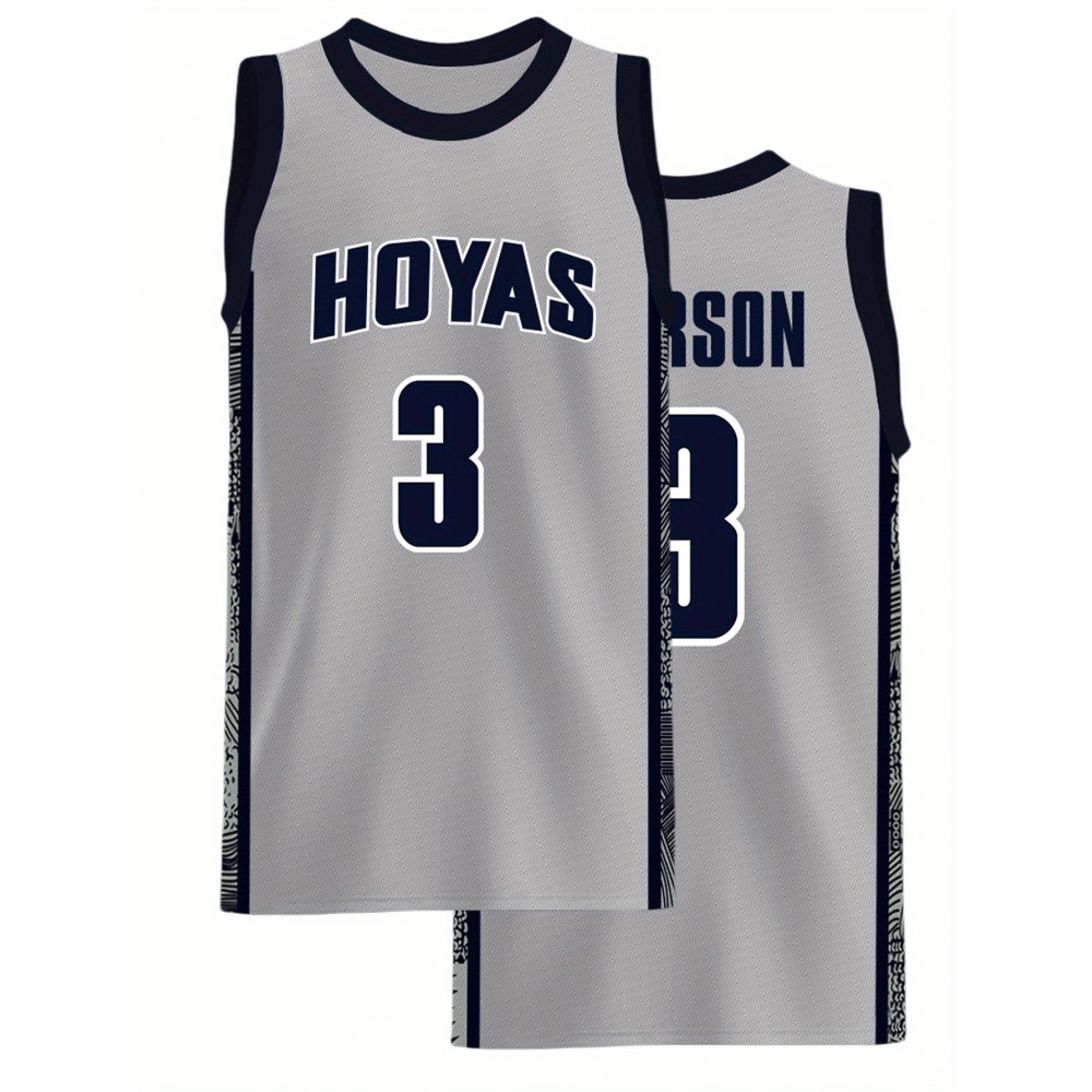 Men'S Grey # 3 Basketball Shirt, Sporty High Quality Letter Embroidery, Casual Fashion Breathable Street Basketball Round Neck Hoodie