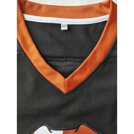 Men's Black #69 Ice Hockey Jersey - Loose Fit Breathable V-Neck Sweatshirt with SHORE Embroidery & Bear Graphic, All-Season Casual Streetwear for Sports & Outdoor Activities