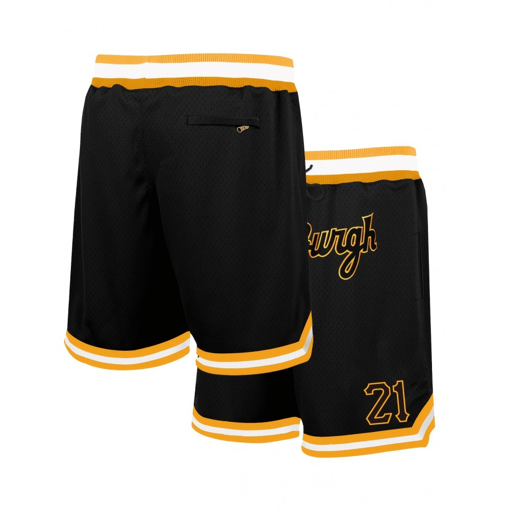 Men's Black & Yellow #21 Basketball Shorts with Pockets - Breathable Mesh Athletic Shorts, Embroidered Pittsburgh Lettering & Number 21, Loose Fit for Sports, Casual & Outdoor Activities, Basketball Accessories