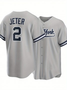 Men'S Gray # 2 Baseball Shirt, Loose Embroidered Sports Style, Fashionable And Casual, Street Breathable