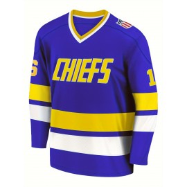 Men's Blue # 16 Ice Hockey Sweatshirt, Loose Embroidered Long Sleeve, Sporty, Fashionable And Casual, Breathable On The Street