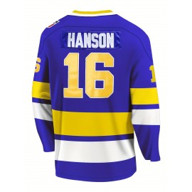 Men's Blue # 16 Ice Hockey Sweatshirt, Loose Embroidered Long Sleeve, Sporty, Fashionable And Casual, Breathable On The Street