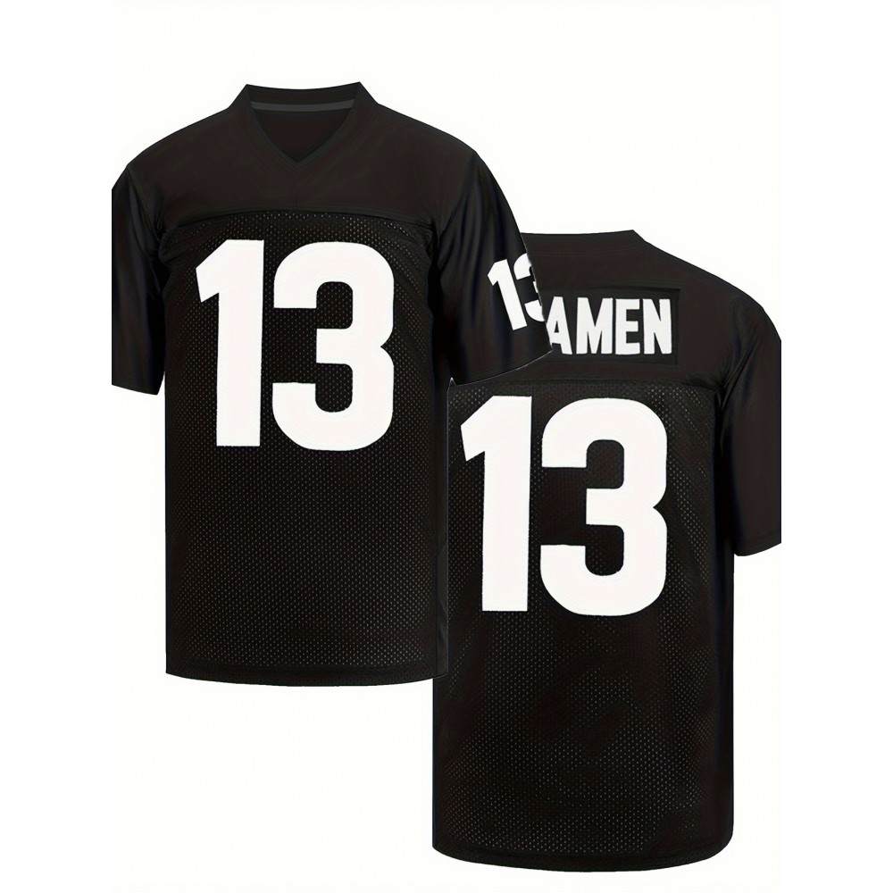 Men's Black # 13 American Football Jersey Loose Embroidered Sports, Fashionable, Casual, Street Breathable Football Jersey