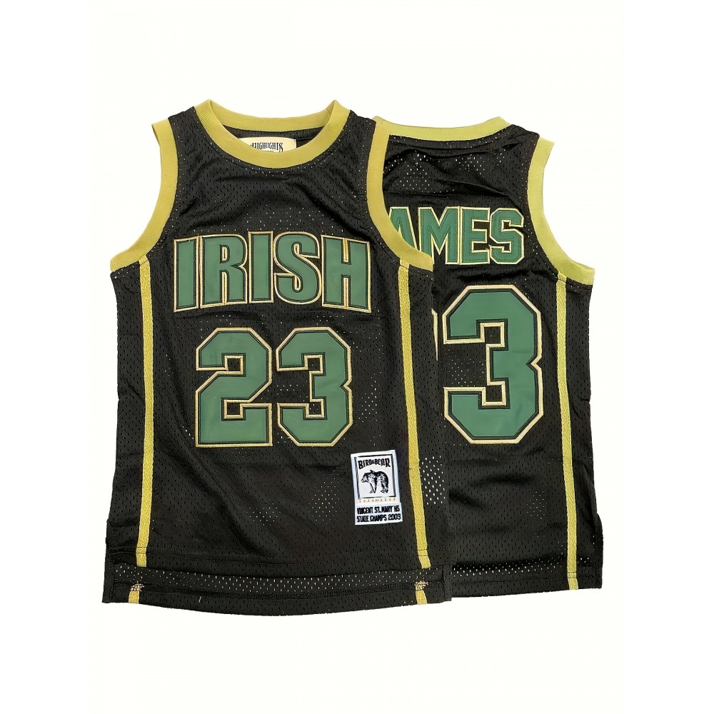 Men's #23 Basketball Jersey Vintage Embroidered Crewneck Breathable Race Training Uniform Jersey Sleeveless Top Black Green S-XXXL