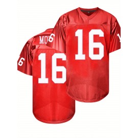 Men'S Red # 16 American Football Suit Loose Embroidered Sports, Fashionable and Casual, Street Breathable Football Suit