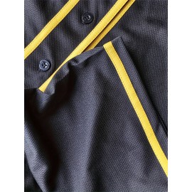 Men's Black # 3 Baseball Shirt, Classic Letter Embroidery Design, Button Style Short Sleeve Breathable Shirt, Training And Competition Category: Men's Baseball Shirt