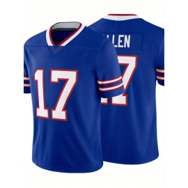 Men'S Blue # 17 American Football Jersey Casual Loose Letter Embroidered Sports Style, Fashionable Street Breathable Football Jersey