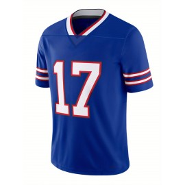Men'S Blue # 17 American Football Jersey Casual Loose Letter Embroidered Sports Style, Fashionable Street Breathable Football Jersey