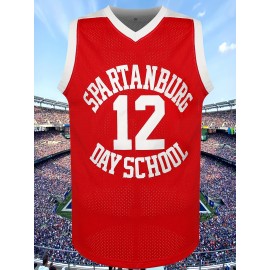 Men's #12 Red Basketball Jersey, V-Neck, Polyester, 