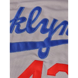 Men's #42 Gray Baseball Jersey - Breathable V-Neck Loose Fit with Red & Blue Lettering, Machine Washable for Training, Hiking, Team Sports & Casual Wear (Sizes S-3XL)