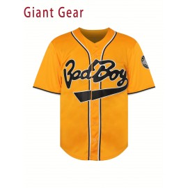 Men'S # 10 Yellow Embroidered Baseball Jersey - V-neck Loose Fit Polyester Shirt With Black Accents, Breathable And Durable, Suitable For Casual Team Sports And Outdoor Activities S-3XL Street Style Sports Styling Embroidery Details