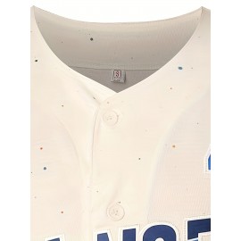 Men's #42 Los Angeles Embroidered Baseball Jersey - Beige V-Neck Loose Fit Polyester Sports Shirt with Red/Blue/White/Black Accents, Machine Washable for Casual, Team Sports, Christmas & Outdoor Activities (Sizes S-3XL), Smooth Texture Fabric
