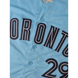 Men'S # 29 Blue Baseball Shirt -100% V-neck Sweatshirt Loose Fit Button Closed Casual And Sportswear Multi Functional Running Training Hiking Cycling Fishing Ideal Size S-3XL