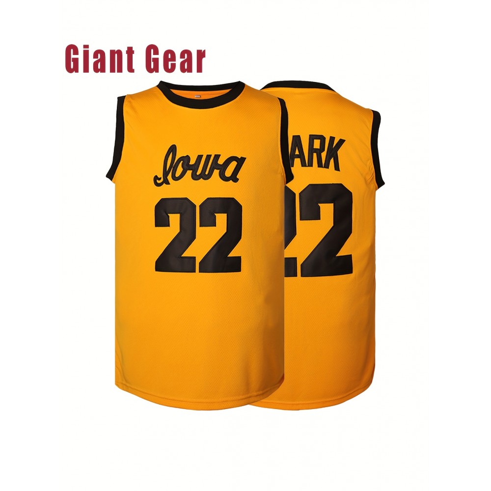 Men'S Basketball Suit # 22 Yellow Round Neck Embroidered Polyester Loose Micro Elastic Fabric S-3XL