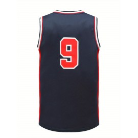 Men'S Deep Blue # 9 Basketball Shirt, Casual, Fashionable, Breathable, High Quality Embroidered Street Basketball Hoodie