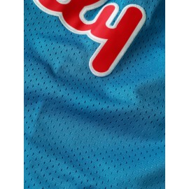 Men'S Moon Blue Embroidered Basketball Shorts With Pockets, Casual, Fashionable, Breathable, Sports Zipper, High Quality Embroidered Shorts