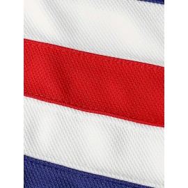 [Comfortable] Men's USA-Embroidered Blue Striped Ice Hockey Jersey - V-Neck, Long Sleeve, Breathable Polyester Sports Shirt, Perfect for Casual & Outdoor Activities, All Seasons Wear, Hockey Stocking Stuffers