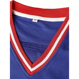 1pc SheLucki Men'S Ice Hockey Jersey Sweatshirt - Embroidered V-Neck Long Sleeve Top, Polyester Sports Shirt for Casual, Outdoor, Running & Exercise, Loose Fit for All Seasons