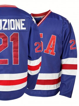 1pc SheLucki Men'S Ice Hockey Jersey Sweatshirt - Embroidered V-Neck Long Sleeve Top, Polyester Sports Shirt for Casual, Outdoor, Running & Exercise, Loose Fit for All Seasons