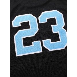 Men'S Black # 23 Patchwork Checkered Basketball Shirt, Casual, Fashionable, Breathable, High-Quality Embroidered Street Basketball Pullover for Sports