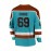 Men's Moon Blue #69 Ice Hockey Jersey - Loose Fit Embroidered Long Sleeve V-Neck, 100% Polyester Breathable Sportswear for Casual Streetwear, Outdoor Activities & Sports Events, SHLUCKI