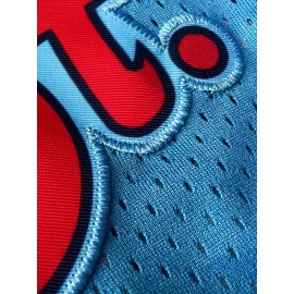 Moon Blue # Bird Animal Cartoon Embroidery Pattern, Baseball Shorts With Pocket, Casual Fashion, Breathable, Sports Zipper, High Quality Embroidered Shorts