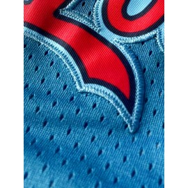 Moon Blue # Bird Animal Cartoon Embroidery Pattern, Baseball Shorts With Pocket, Casual Fashion, Breathable, Sports Zipper, High Quality Embroidered Shorts