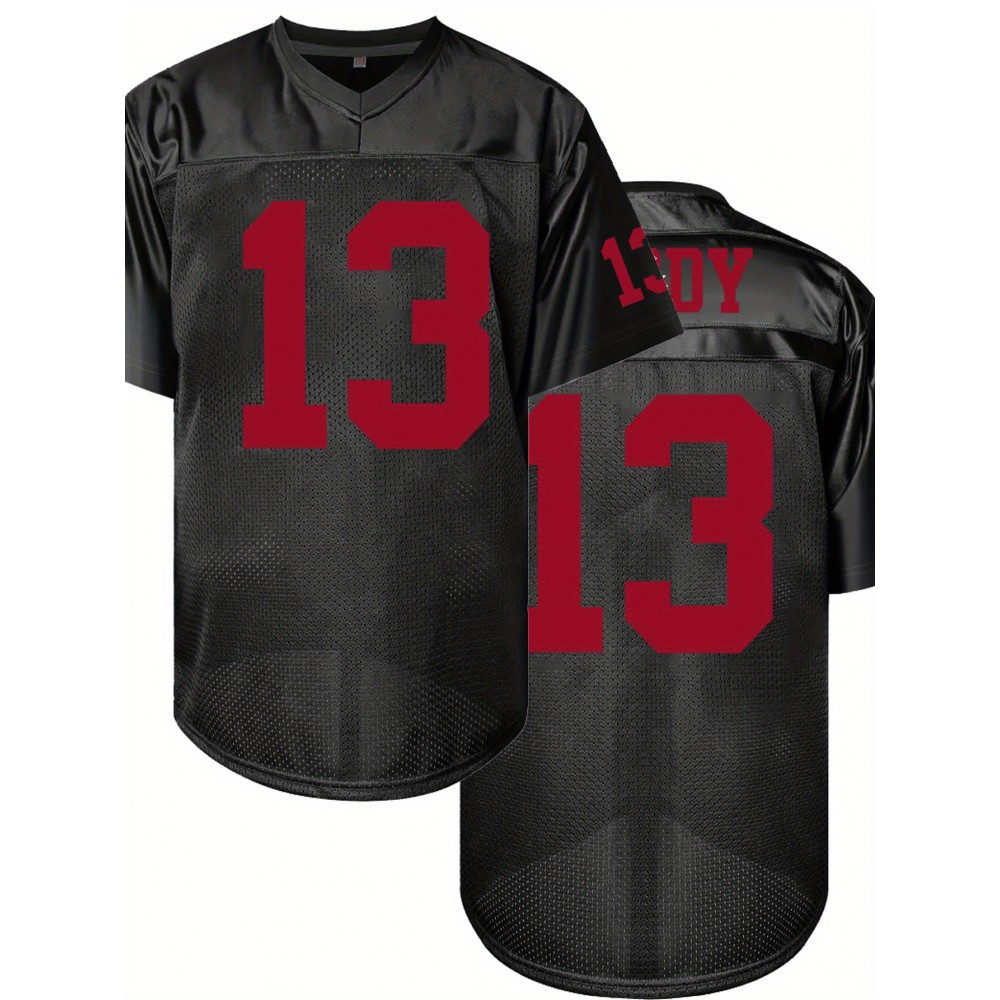 Men'S Black # 13 American Football Jacket with Loose Embroidered Sports, Fashionable, Casual, Street Breathable Rugby Top