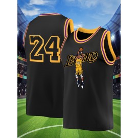 Men's #24 Black Basketball Jersey - Breathable, Embroidered Casual Sportswear for Street Style & Outdoor Activities