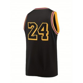 Men's #24 Black Basketball Jersey - Breathable, Embroidered Casual Sportswear for Street Style & Outdoor Activities
