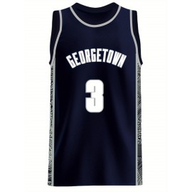 Men'S Dark Blue # 3 Basketball Jersey, Casual, Fashionable, Breathable, Sporty, High-Quality Letter Embroidered Street Basketball Pullover