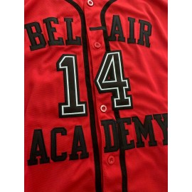 Men's Will Smith # 14 Bel-Air Academy hip-hop rock casual sports cardigan hand embroidered baseball jacket in red