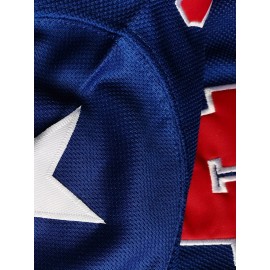 Men's Blue #21 Ice Hockey Sweatshirt - Loose Fit, Embroidered Long Sleeve, Sporty & Casual, Breathable Polyester, V-Neck, Machine Washable, Perfect for Outdoor Activities & Streetwear