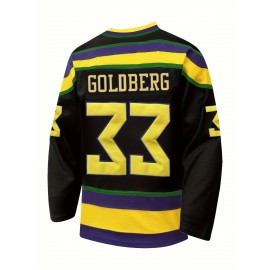 Men's #33 Black and Golden Ice Hockey Jersey - Embroidered, Breathable Polyester, V-Neck Captain's Sweatshirt with Striped Accents - Sporty & Casual for All Seasons